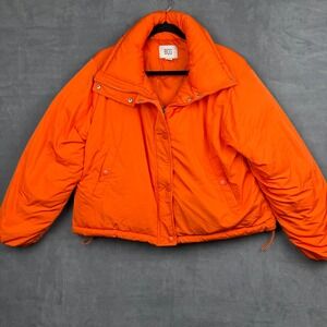 BDG Orange Puffer Jacket Quilted Cropped Winter Warm Size M